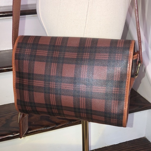 RALPH LAUREN Brown Green Tartan Plaid Rolled Crossbody Messenger Saddle Bag - Picture 3 of 17